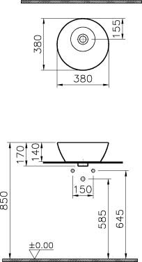 Geo Çanak Lavabo Armatür Deliksiz, Su Taşma Deliksiz, 38 cm, Beyaz 7421B003-0016